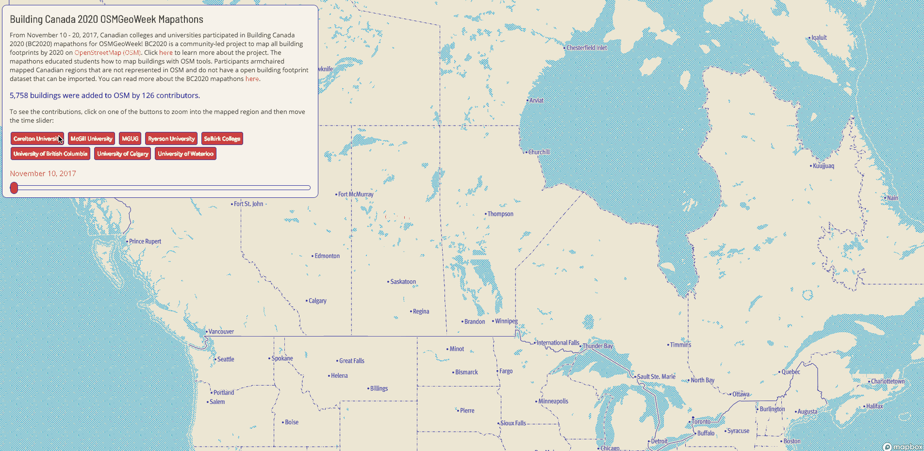 GIF demo for the Building Canada 2020 mapathon results