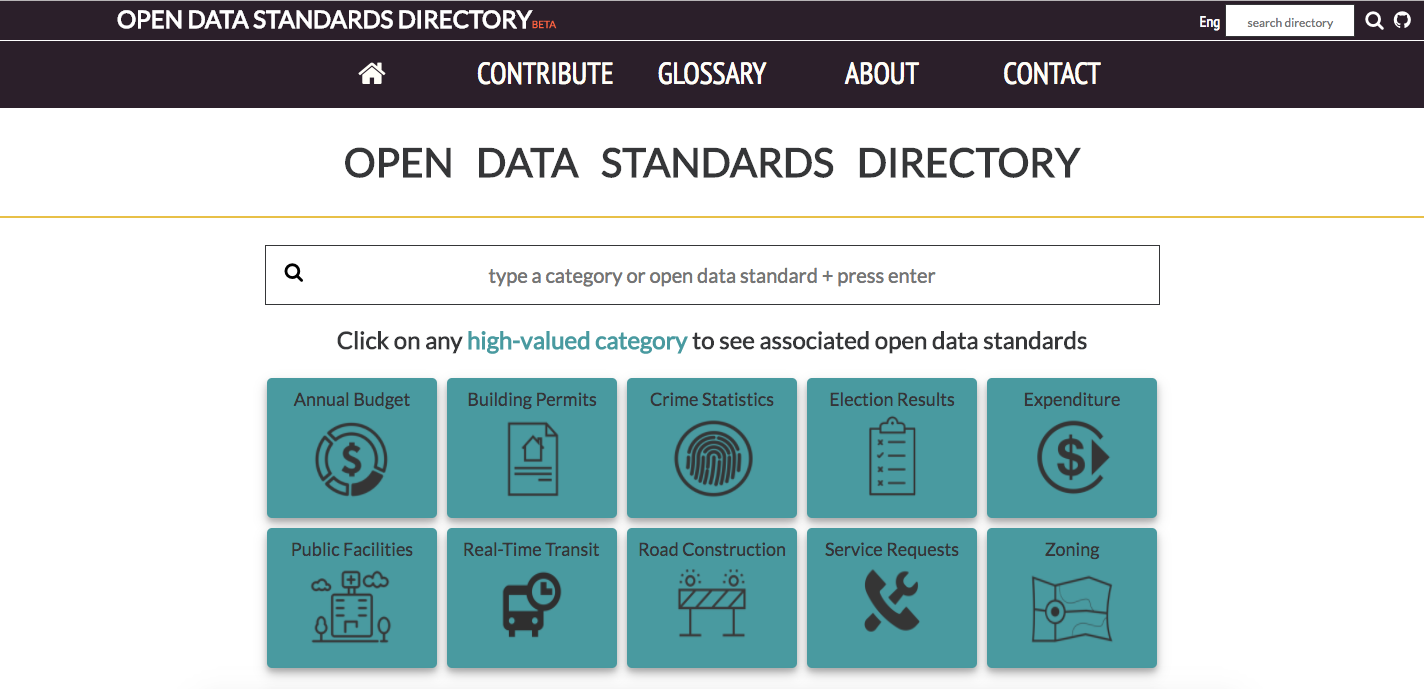 Image demo of the Open Data Standards Directory Home web page